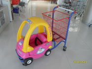 عربة تسوق للاطفال باللونين الاحمر والاصفر مع سلة خلفية و 4 عجلات قطب مسطحة