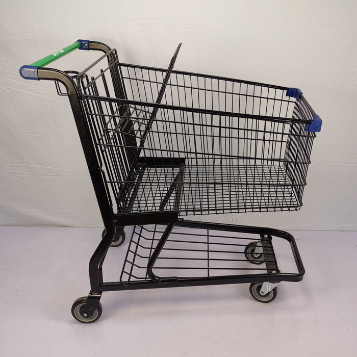 American Style Black Steel Shopping Cart Electrophoretic Metal Shopping Cart
