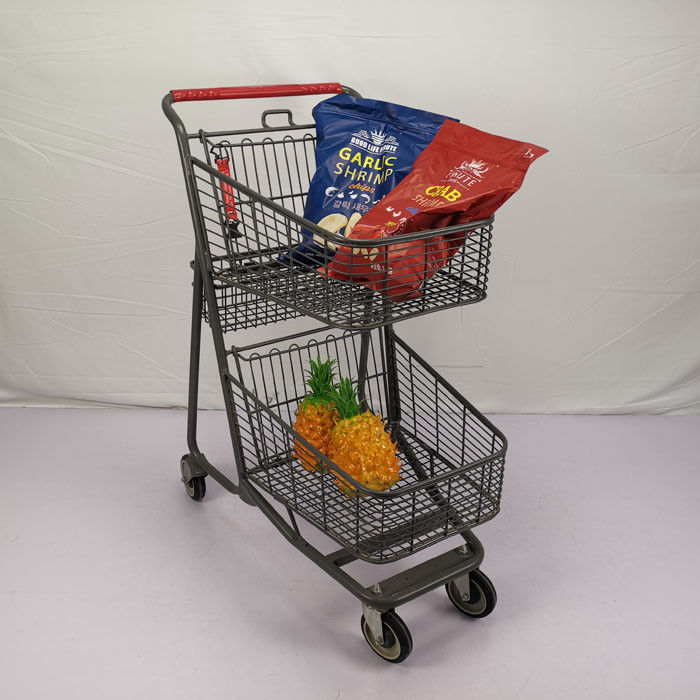 CE Customizable Gray Shopping Basket Trolley Chain Supermarket Grocery Cart With 4'' PU Wheels