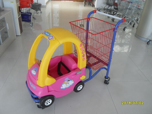 الصين عربة تسوق للاطفال باللونين الاحمر والاصفر مع سلة خلفية و 4 عجلات قطب مسطحة مصنع